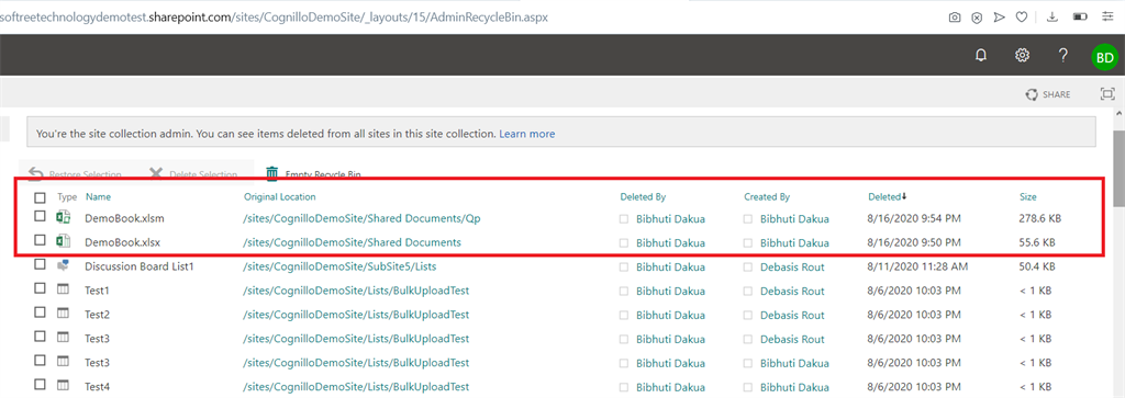 Manage Recycle Bin and Restore