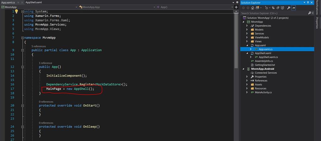 Basic Structure of Mobile App Using Xamarin MVVM