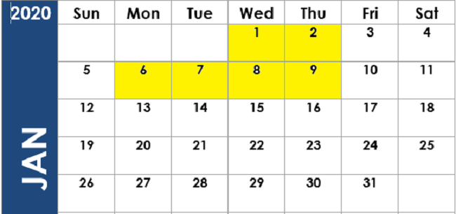 Function returning number of specified days between two dates