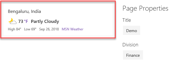 SharePoint Online Modern UI - Weather Webpart