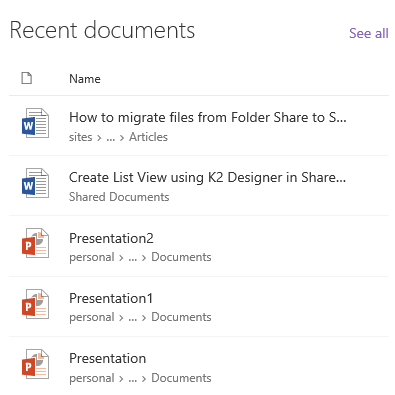 SharePoint Online Modern UI - Recent documents Webpart