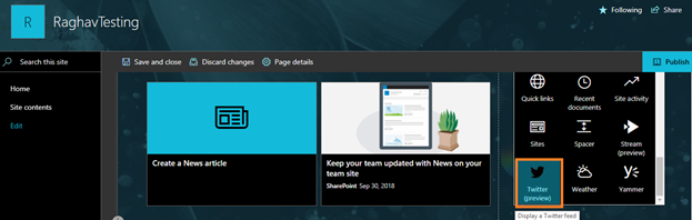 SharePoint Online Modern UI - Twitter Preview Web Part