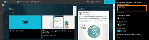 SharePoint Online Modern UI - Twitter Preview Web Part