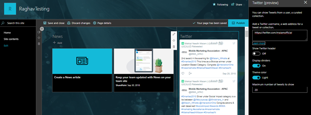SharePoint Online Modern UI - Twitter Preview Web Part