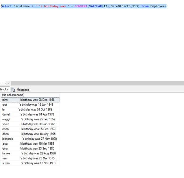 Now here we will get list of all Employees with DOB field as 