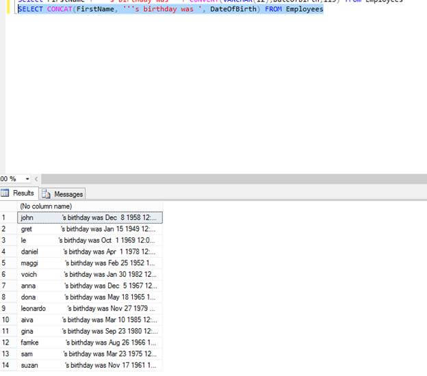 Now here we will get list of all Employees with DOB field as 