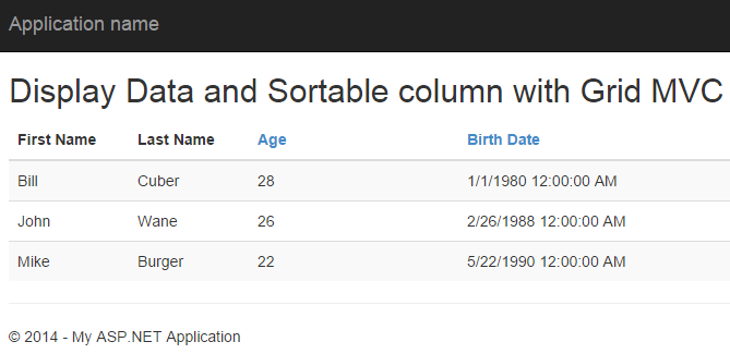 Display and Sort Data Using GridMVC DLL