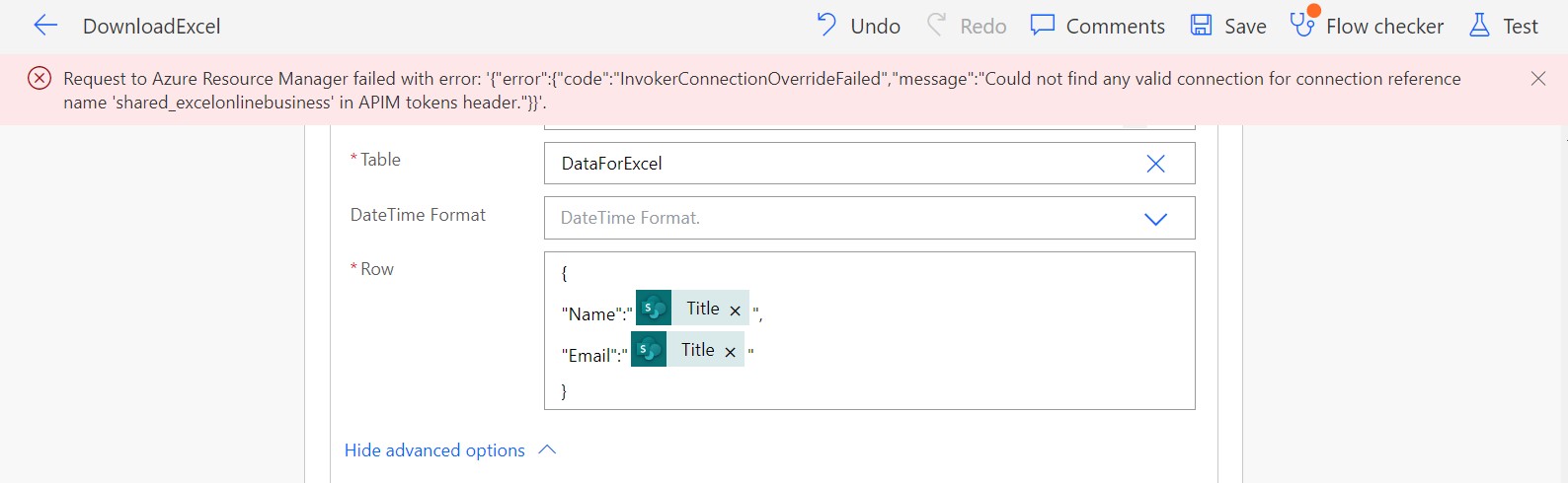 InvokerConnectionOverrideFailed error in Microsoft Flow