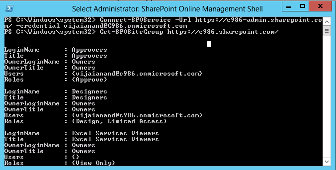 SharePoint Online Management Shell: Get-SPOSiteGroup