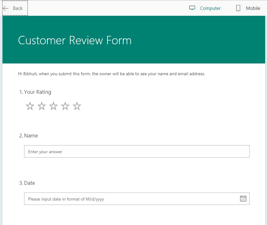 How to Create a Customer Review Form using Microsoft Form and Microsoft ...