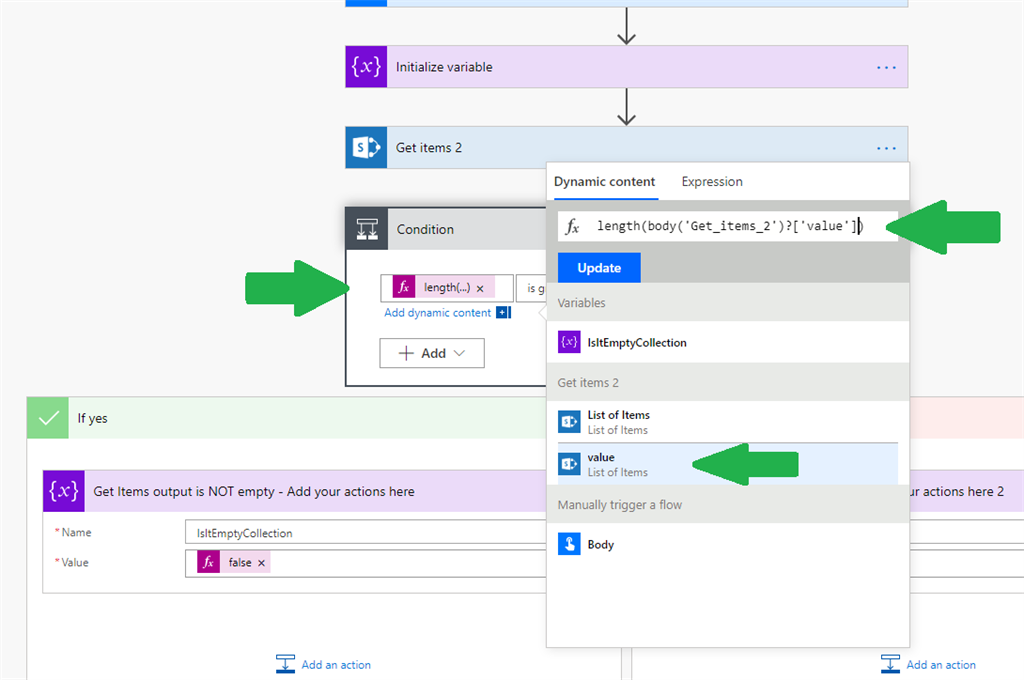 Check if Get Items Action returns more than Zero Records using FLOW