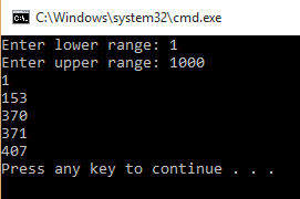 Python : Armstrong Numbers in a Range