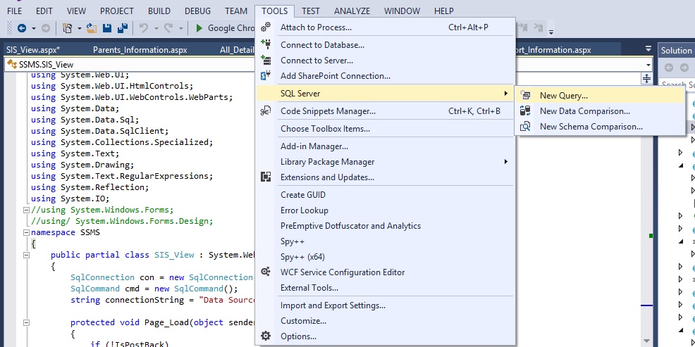 Using SQL Management studio inside visual studio 2013