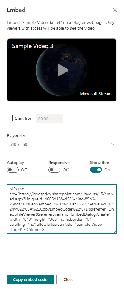 Video Embed Using Embed Webpart In SharePoint Online Modern Page