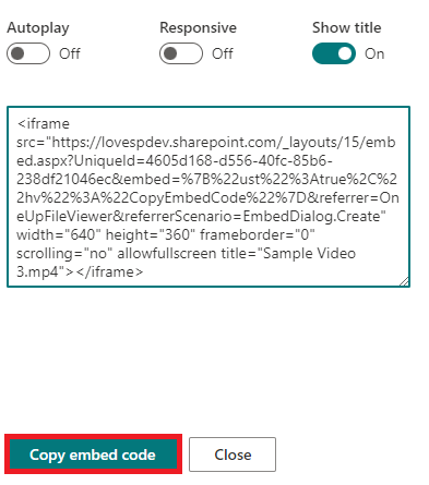 Video Embed Using Embed Webpart In SharePoint Online Modern Page