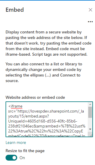 Video Embed Using Embed Webpart In SharePoint Online Modern Page