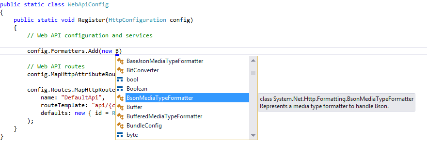 We are focusing about how we can enable BSON media type formatter in Web API