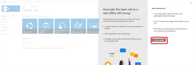 Convert Classic Site Collection To Modern Site Within OOTB Feature