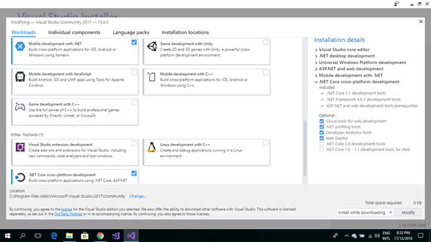Installing Xamarin using Visual Studio 2017