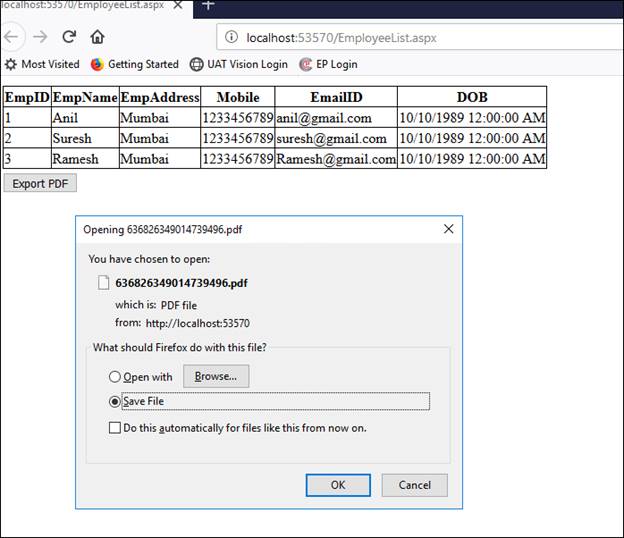 Export Data To PDF From DataTable