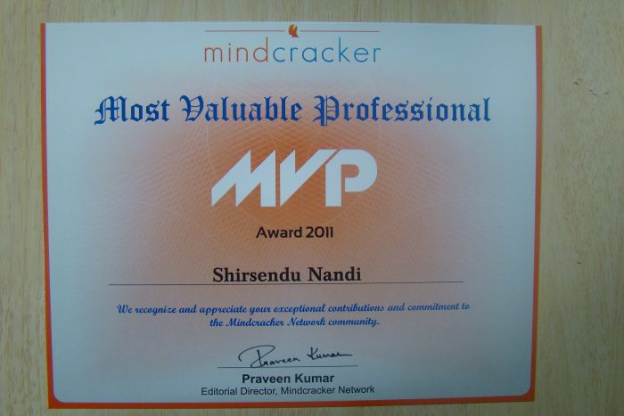Mindcracker MVP Certificate