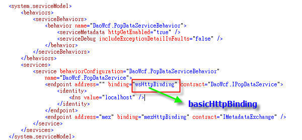 Use basicHttpBinding for Silverlight-enabled WCF service Fig 14. Use basicHttpBinding for Silverlight-enabled WCF service.jpg