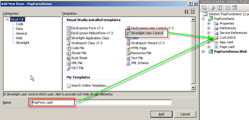 Fig 8. Add new Silverlight User Control in CusControl folder.jpg