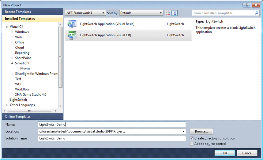 Create LightSwitch Application