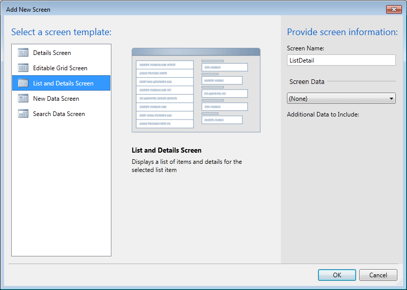 screen template in LightSwitch