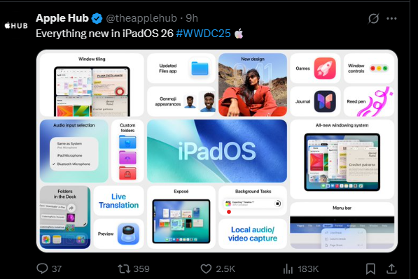Tweet Apple iPadOS 26