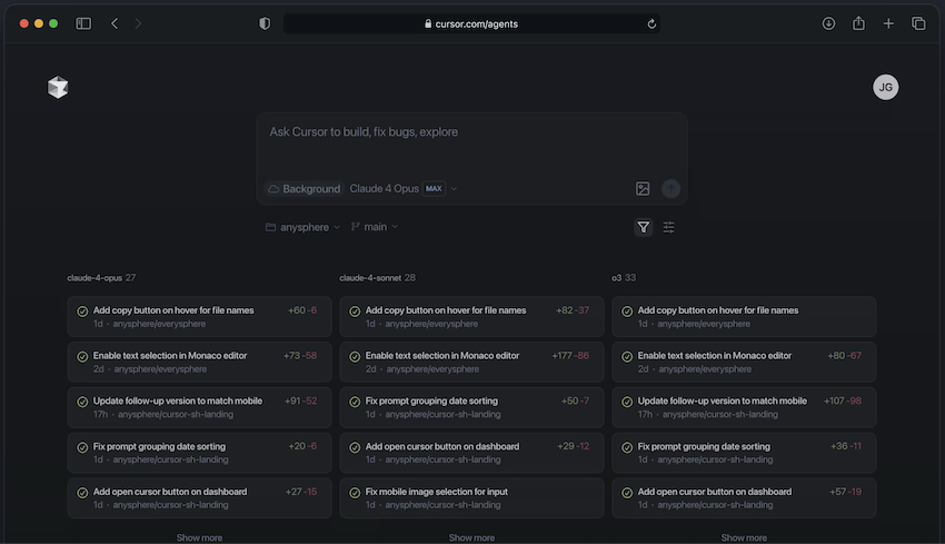 Kanban view of Cursor Agents