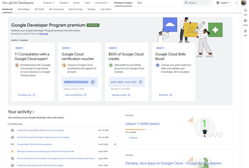 Google Developer program premium membership