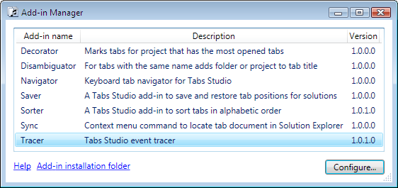Tabs Studio Add-in Manager