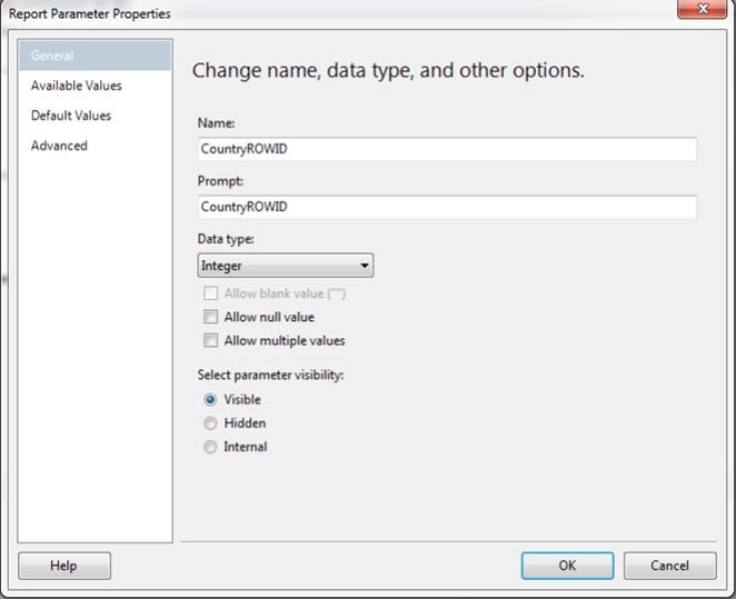 report parameter properties