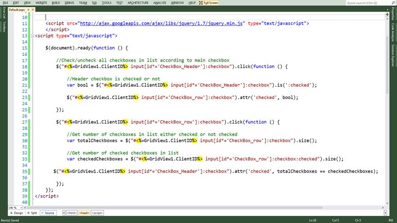 Check and Uncheck All the Checkboxes in GridView Using jQuery