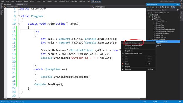 to update the reference of WCF service