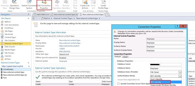 Authentication mode  select the value BDC Identity