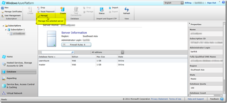 Ribbon Menu  in SQL Azure Q2