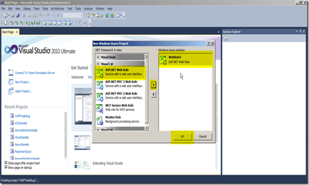 asp.net web role in windows azure
