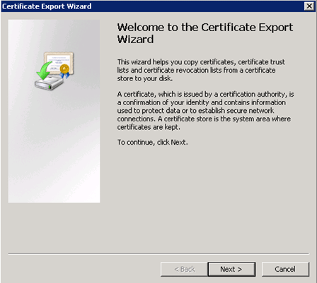 Certificate Export wizard Sharepoint