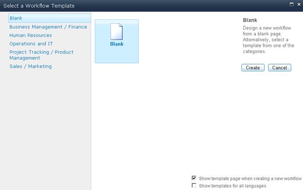 Select Blank Workflow