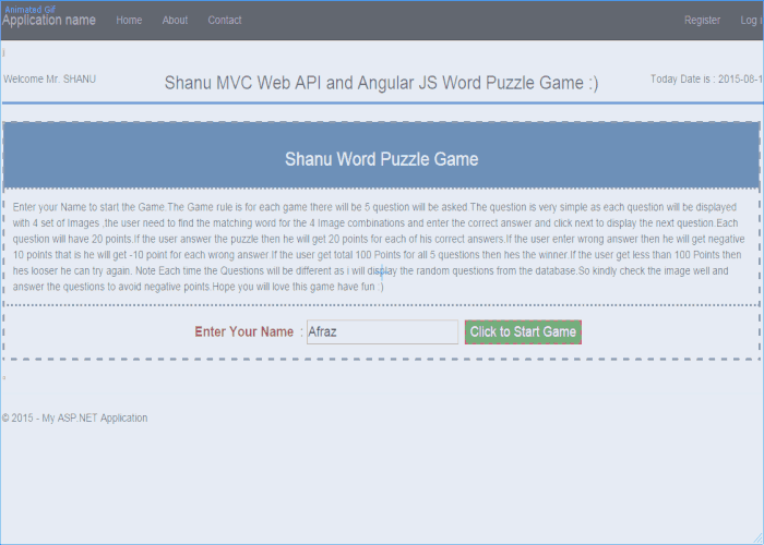 MVC Web API and AngularJS For Word Puzzle Game