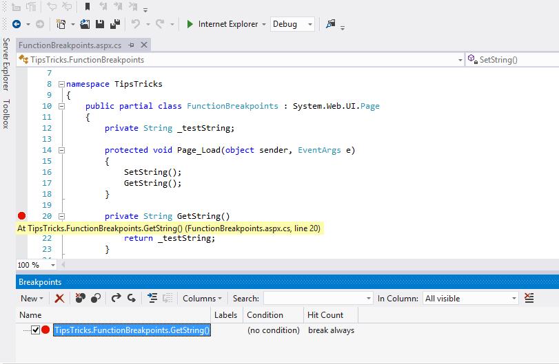 Function Breakpoint in Visual Studio