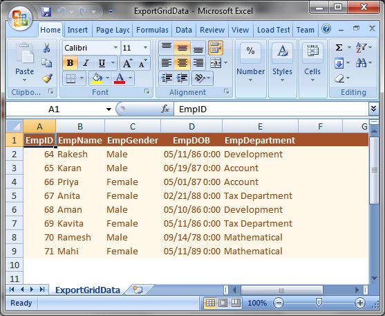 Export GridView Data Into Excel File Format