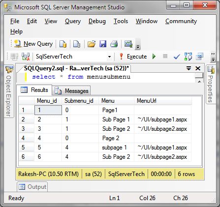 Create Menu and SubMenu Using Database Table