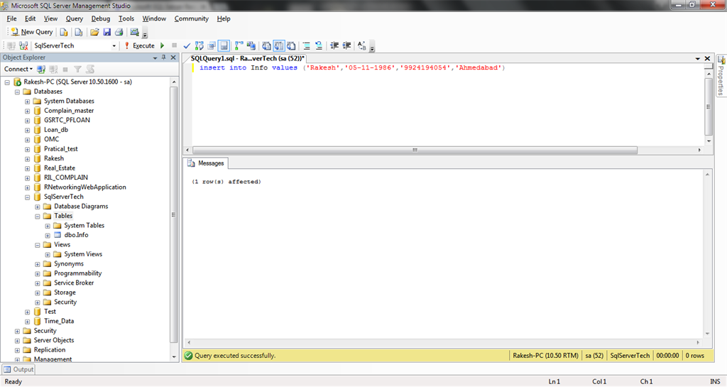 SQL Server Database Basics Query Command