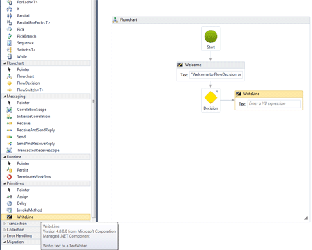 WriteLine for decision  in workflow