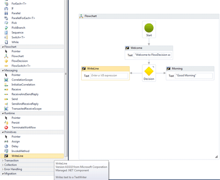WriteLine for decision in workflow
