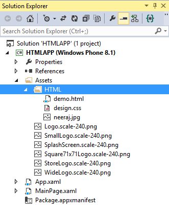 Use HTML and CSS File in Windows Phone Apps