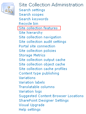 SharePoint 2o1o Site Collection Features